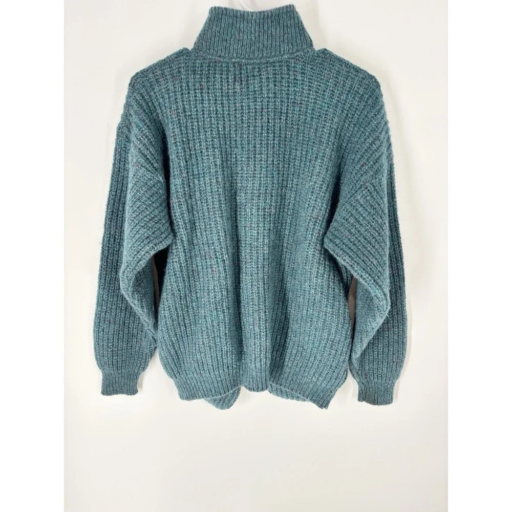 VTG 90s REI Men Wool Full Zip Cardigan L Chunky Pockets High Collar Outdoor Gorp